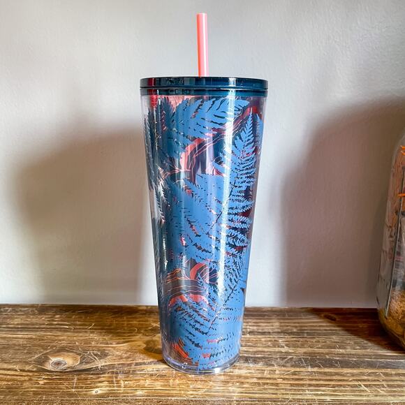 NWT STARBUCKS ROSE GOLD GREEN FLORAL TUMBLER - Picture 1 of 4